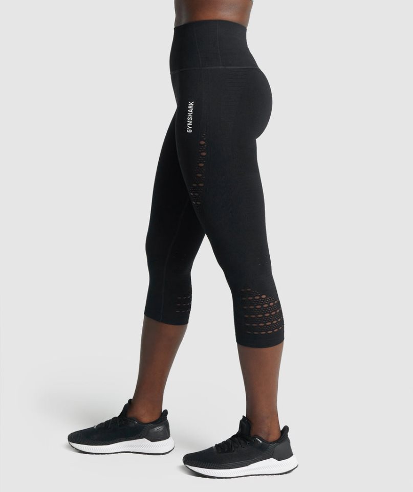 Women's Gymshark Energy Seamless Cropped Leggings Black | CA 6D830N